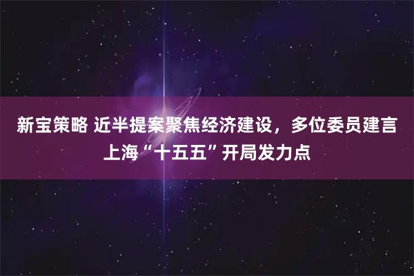 新宝策略 近半提案聚焦经济建设，多位委员建言上海“十五五”开局发力点