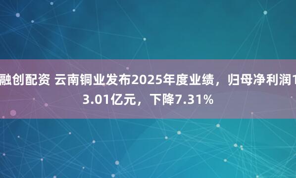 融创配资 云南铜业发布2025年度业绩，归母净利润13.01亿元，下降7.31%